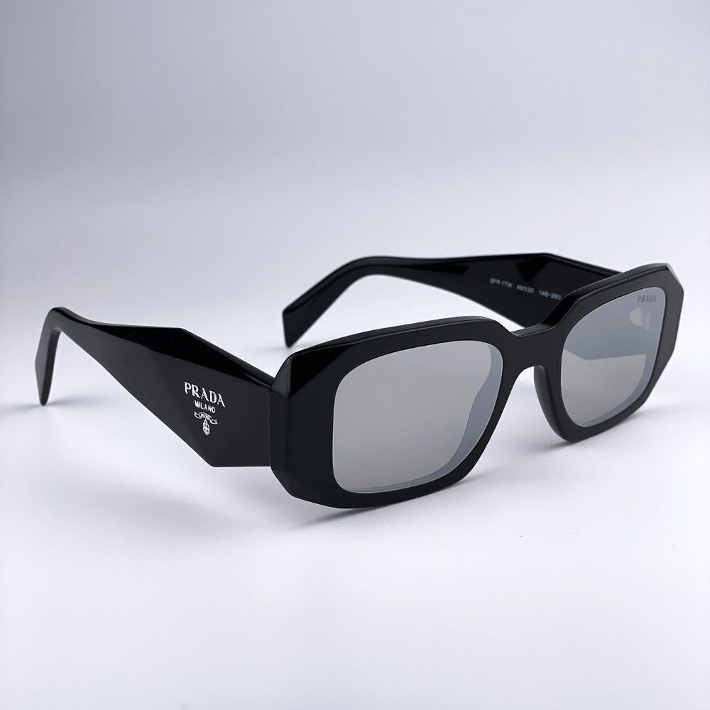 NEW Prada PR17WS 1AB2B0 Black Light Gray Mirrored Silver Square Unisex - Picture 1 of 13